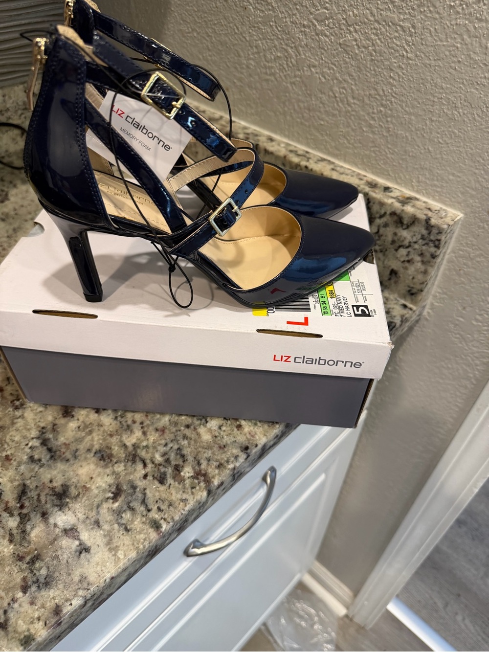 Liz Claiborne Navy Patent Strappy Pointed-Toe Pumps